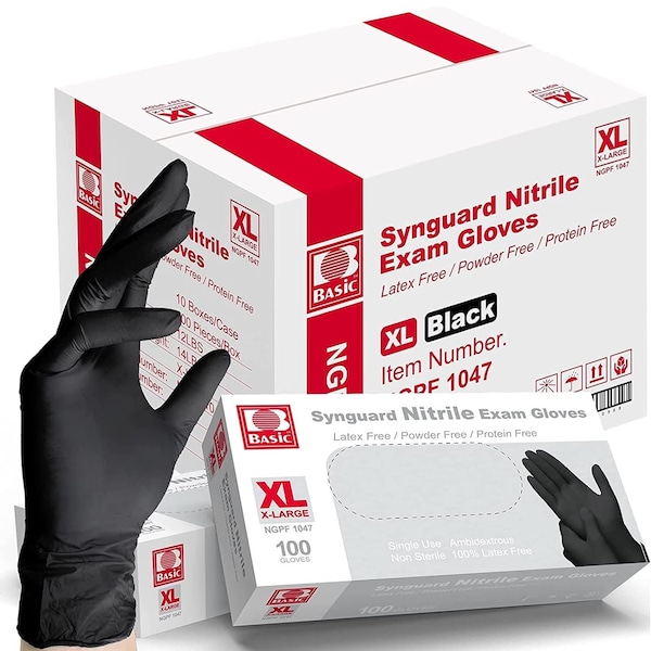 Basic Disposable Gloves, 5 mil Palm, Nitrile, Powder-Free, XL, 1000 PK, Black Blk5NitrileXLC - main